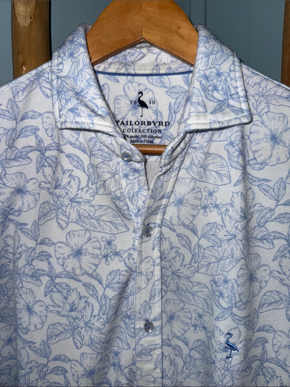 TailorByrd Men's Tropical Blue & White Modal Blend Button-Up Shirt ~ Large - Picture 2 of 5